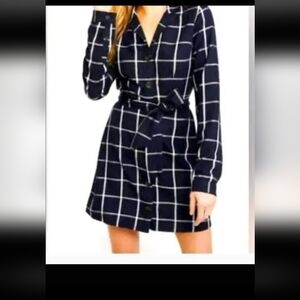 Navy Checkered Shirt Dress